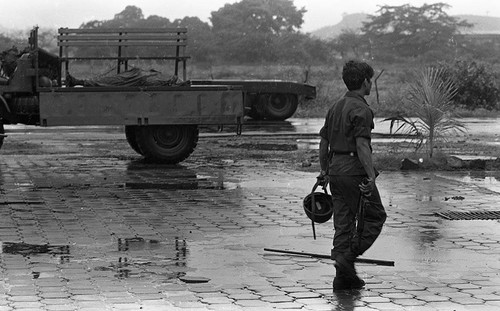 Soldier walking, Nicaragua, 1979