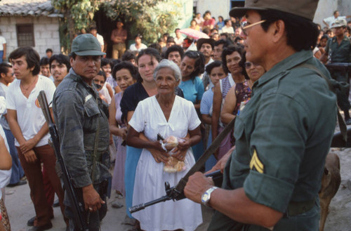 Older woman lining up to vote, Santa Tecla, El Salvador, 1982