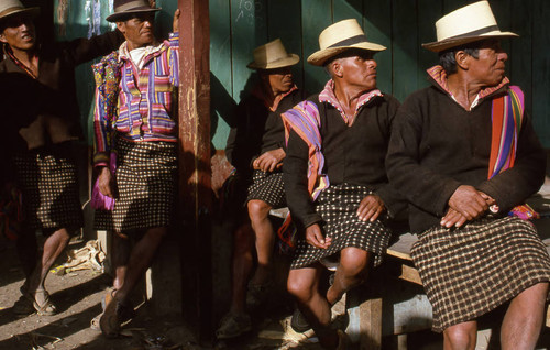 Mayan men on election day, Nahualá, 1982