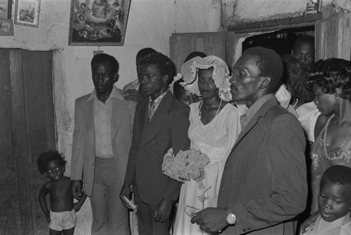 Wedding couple standing in a room, San Basilio del Palenque, ca. 1978