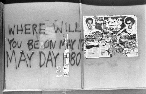 Poster and writings on the wall, Philadelphia, ca. 1980