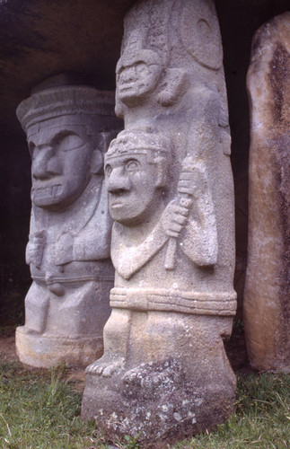 Double guardian and another stone statue, San Agustín, Colombia, 1975