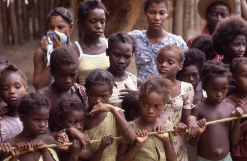 Children standing in front of boxing ring, San Basilio de Palenque, 1976