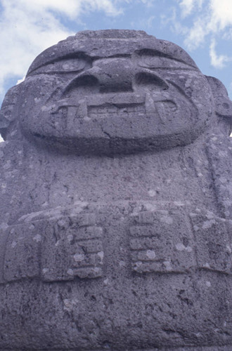 Stone statue with feline features, close-up, San Agustín, Colombia, 1975