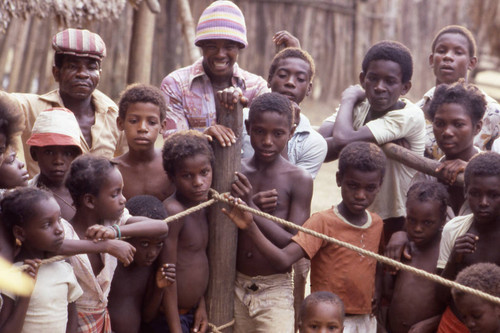 Children standng behind boxing ring, San Basilio de Palenque, 1976