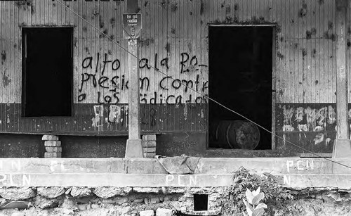 A bullet-ridden building, San Agustín, Usulután, 1983