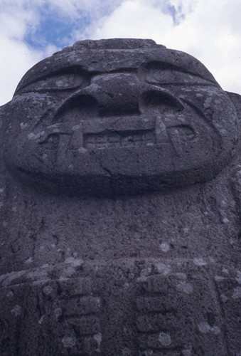 Stone statue with feline features, close-up, San Agustín, Colombia, 1975