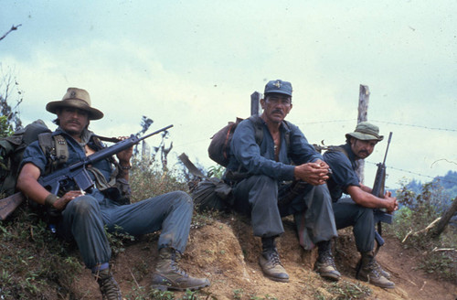 Three Contras rest, Nicaragua, 1983