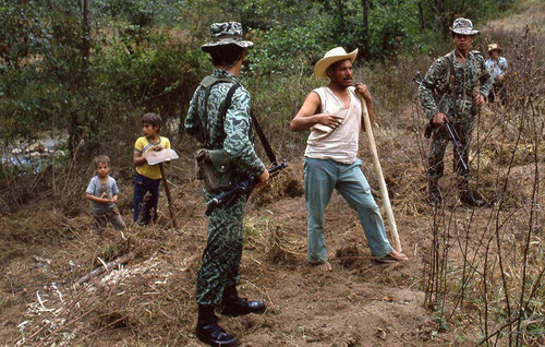 Soldiers interrogate a farmer, Zaragoza, 1982