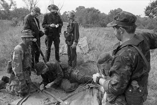 Survival school students make a raft, Liberal, 1982