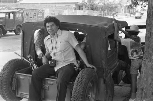 Cameraman resting from a day of filming, Barranquilla, Colombia, 1977