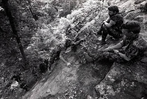 Survival school students learn to rock climb, Liberal, 1982