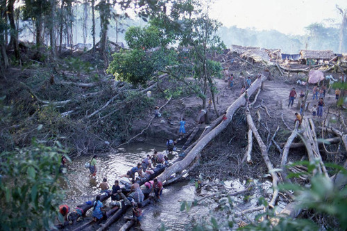 Guatemalan refugees washing at a river, Puerto Rico, ca. 1983