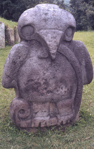 Stone statue of an eagle with a snake, San Agustín, Colombia, 1975