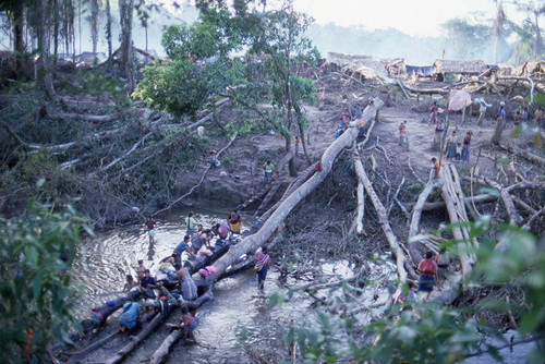 Guatemalan refugees at river, Puerto Rico, 1983