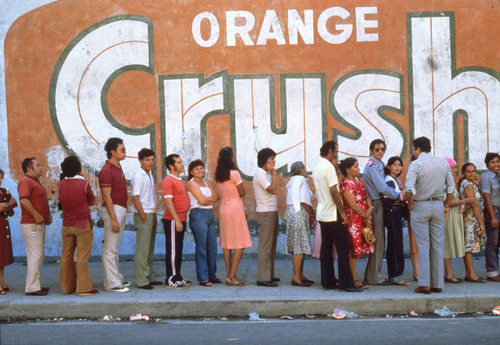 People waiting in line to vote, Santa Tecla, La Libertad, El Salvador, 1982