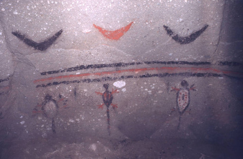 Painted animals and crescents in a hypogeum, Tierradentro, Colombia, 1975