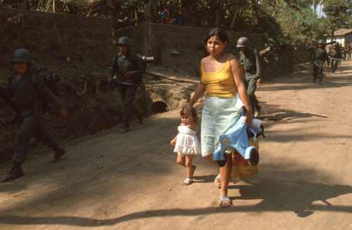 Civilians fleeing for refuge, Usulután, El Salvador, 1982