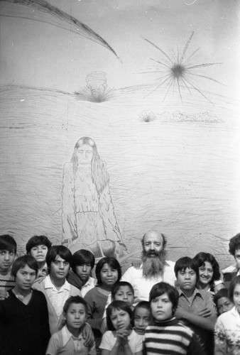 Man stands with children, Mexico City, 1982