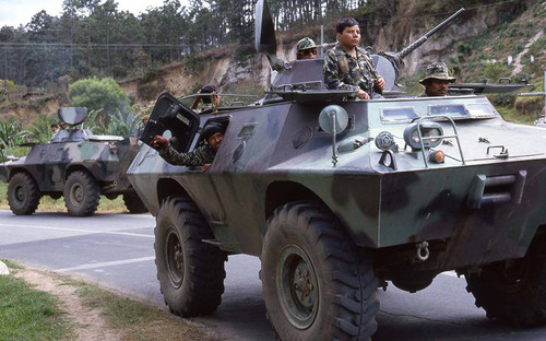 Soldiers patrol in military tanks, Zaragoza, 1982