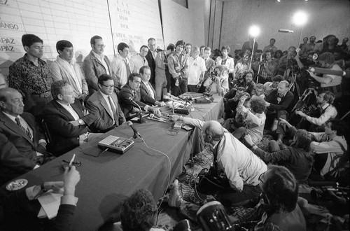 Post-election press conference against voter fraud, Guatemala, 1982