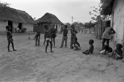 Children playing hopscotch on the street, San Basilio de Palenque, 1977