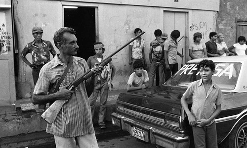 Sandinista holding a rifle, Nicaragua, 1979