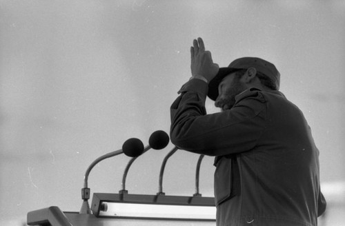 Fidel Castro gives a speech, Havana, 1980