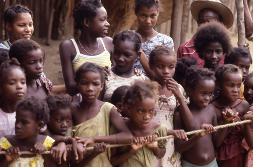 Children standing in front of boxing ring, San Basilio de Palenque, 1976