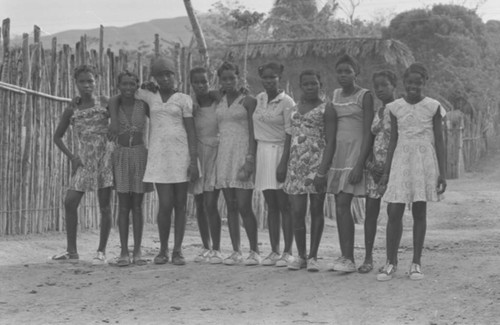 Young girls stand for a photograph, San Basilio de Palenque, 1977