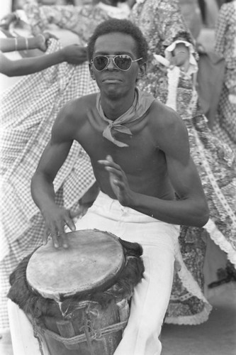 Playing the conga drum, Barranquilla, Colombia, 1977