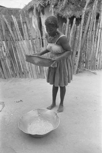 Woman sifting corn, San Basilio del Palenque, ca. 1978