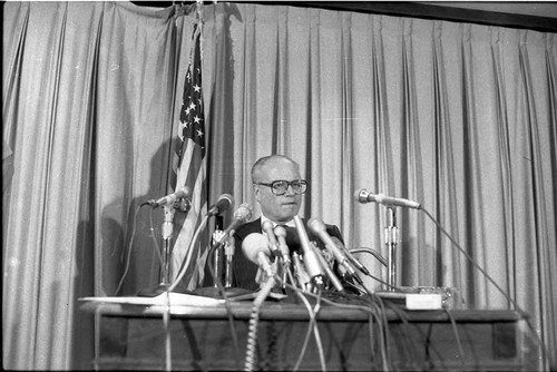 U.S. ambassador Hinton at a press conference, San Salvador, 1983