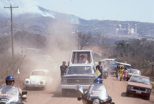 Pope John Paul II traveling in his Popemobile, Tegucigalpa, Honduras, 1983