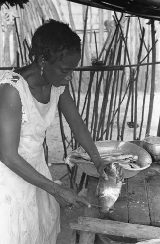Woman cleaning fish, San Basilio de Palenque, 1975