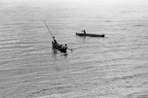 Two boats navigating by fotress, Cartagena, 1975