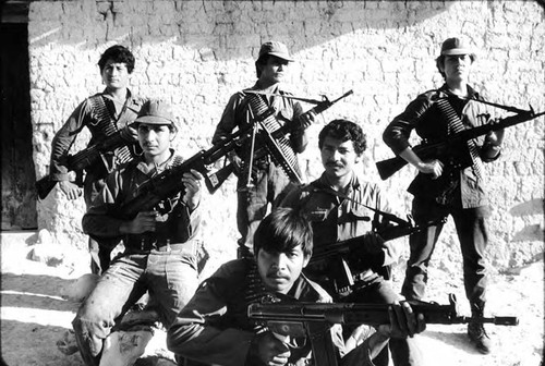 Six guerrilla members with their weapons, La Palma, Chalatenango , 1983