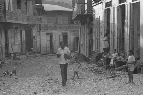 Street scene and a drummer, Barbacoas, Colombia, 1979