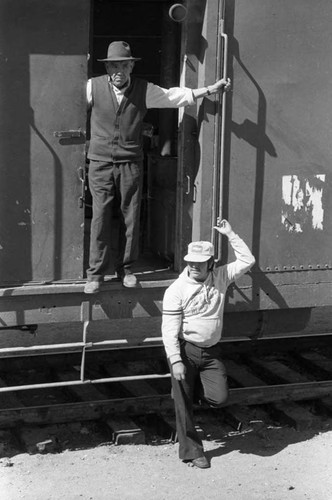 Man on a train car, Mexico, 1983