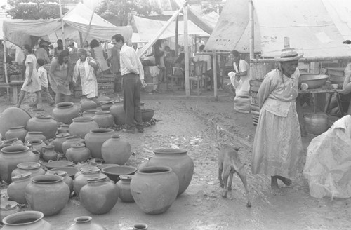 Clay goods at the market, La Chamba, Colombia, 1975