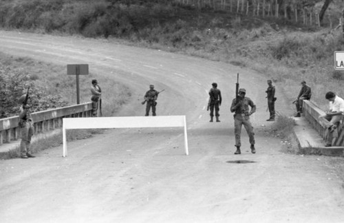 Costa Rican Civil Guards near a bridge, Costa Rica, 1979