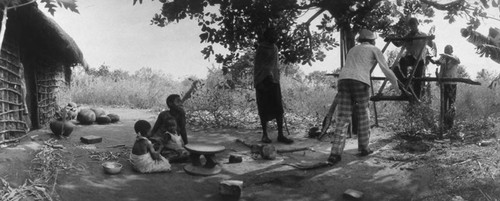 Villagers working outdoors, Tanzania, 1979