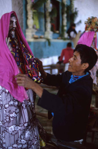 Preparation of a church statue for a religious procession, Chajul, 1982