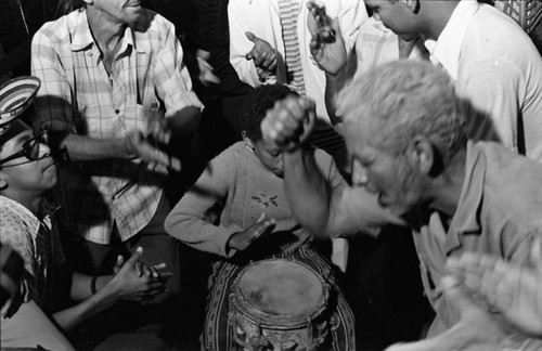 Boy playing the conga drum, Barranquilla, Colombia, 1977