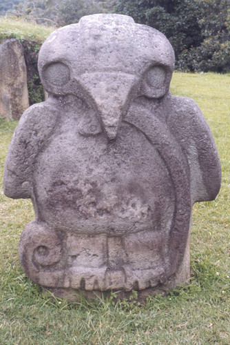 Stone statue of an eagle with a snake, San Agustín, Colombia, 1975