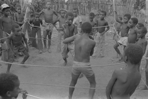 Children boxing inside ring, San Basilio del Palenque, ca. 1978