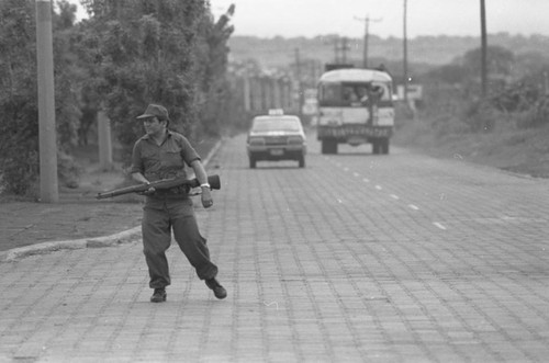 Soldier in the street, Nicaragua, 1979