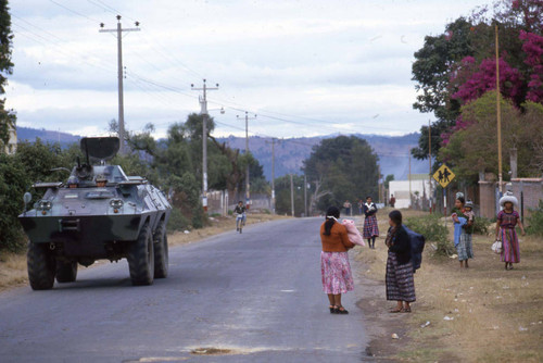 A Cadillac Gage Commando patrols the streets of Chimaltenango, Chimaltenango, 1982