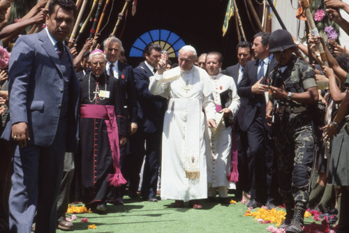 Pope John Paul II leaving Our Lady of Suyapa Basilica, Tegucigalpa, Honduras, 1983