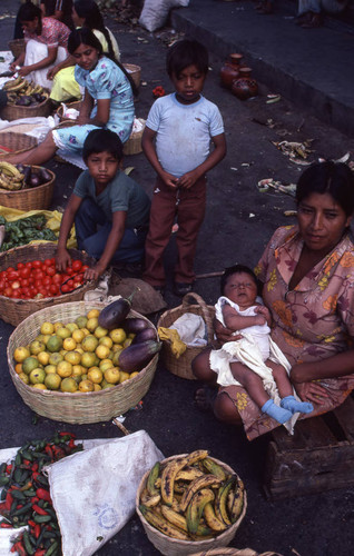 A woman and her children at the market, Chiquimula, 1982